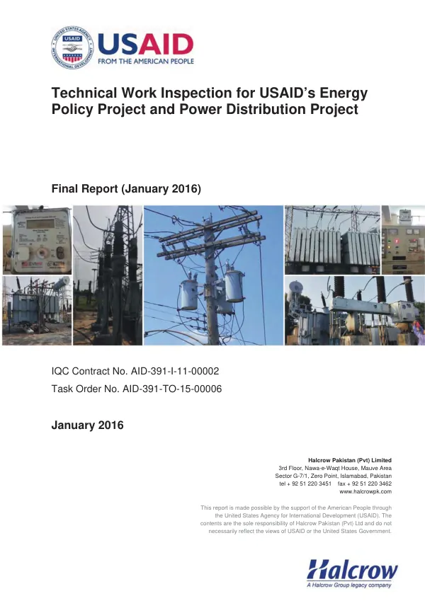 Technical Work Inspection for USAID’s Energy Policy Project and Power Distribution Project Final Report January 2016