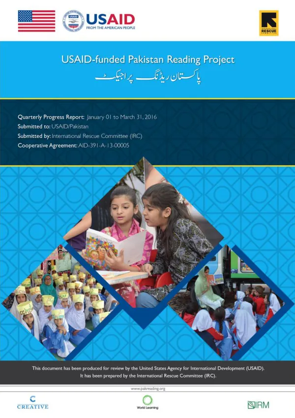 USAID-funded Pakistan Reading Project – Quarterly Progress Report (January 01 - March 31, 2016)