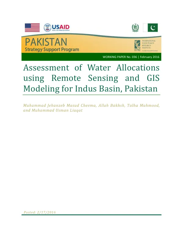 Assessment of Water Allocations using Remote Sensing and GIS Modeling for Indus Basin, Pakistan