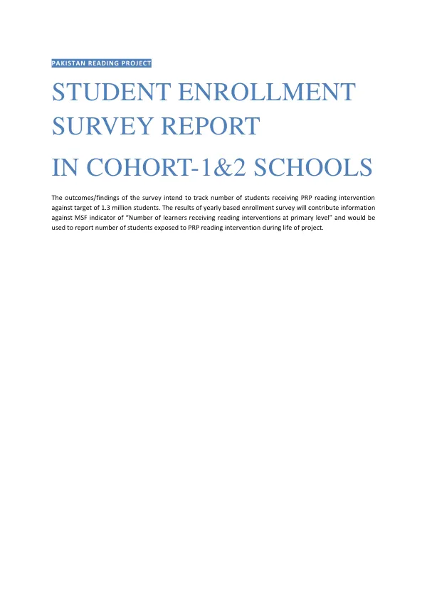 Student Enrollment Survey for Cohort-1&2 Schools