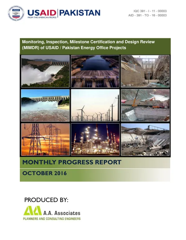 Monthly Progress Report: Monitoring, Inspection, Milestone Certification and Design Review of USAID / Pakistan Energy Office Projects