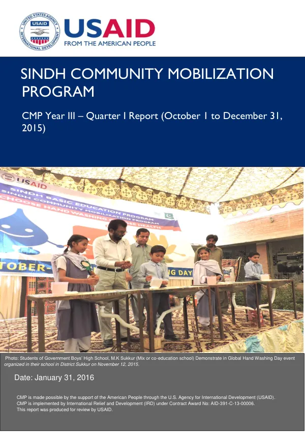 Sindh Community Mobilization Program (CMP) First Quarterly Report: October 1 to December 31, 2015