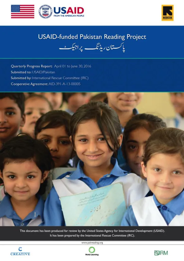 USAID-funded Pakistan Reading Project – Quarterly Progress Report (April 01 - June 30, 2016)