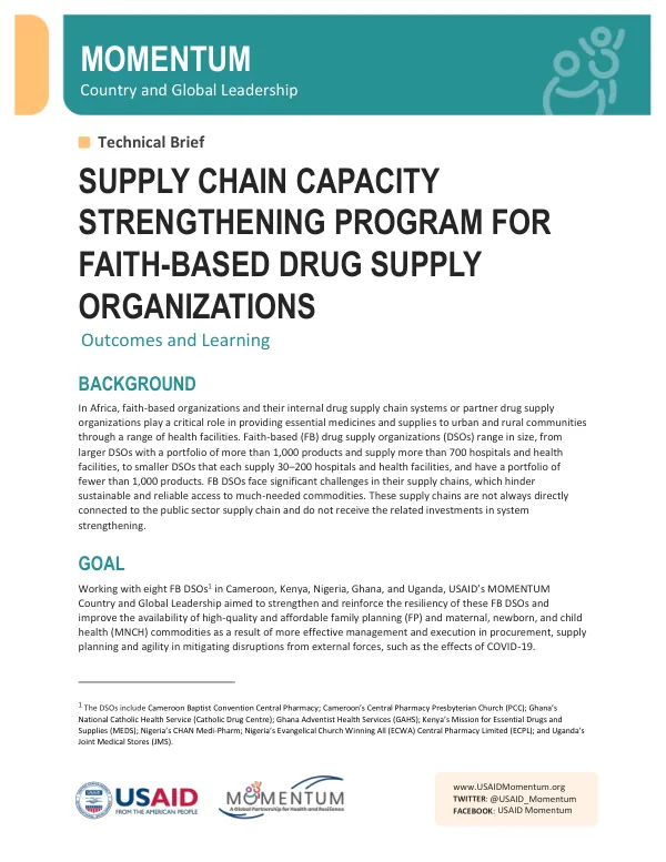 Technical Brief – Supply Chain Capacity Strengthening Program for Faith-based Drug Supply Organizations