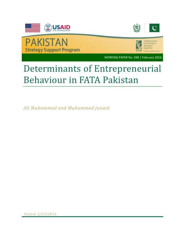 Determinants of Entrepreneurial Behaviour in FATA Pakistan