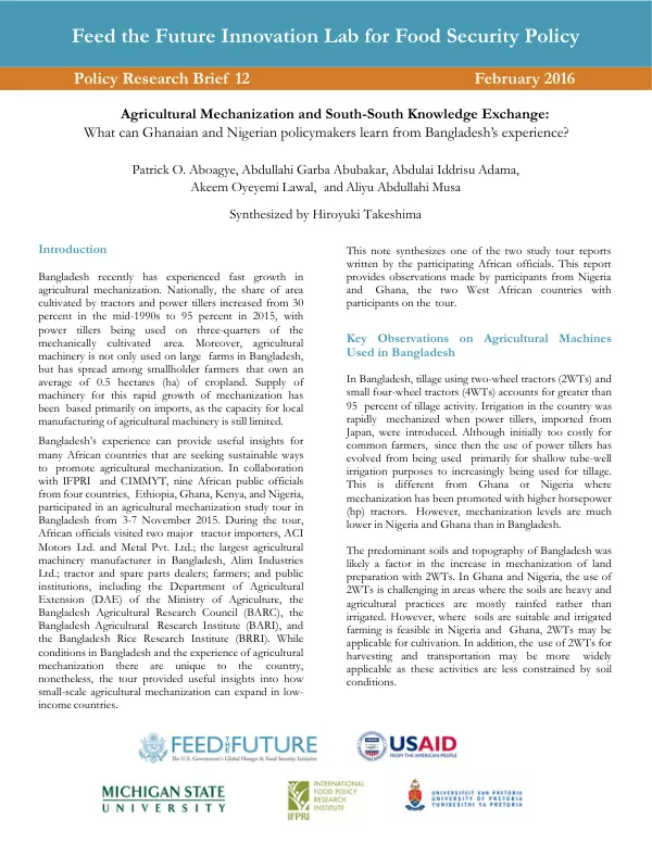 Agricultural Mechanization and South-South Knowledge Exchange: What can Ghanaian and Nigerian policymakers learn from Bangladesh’s experience?