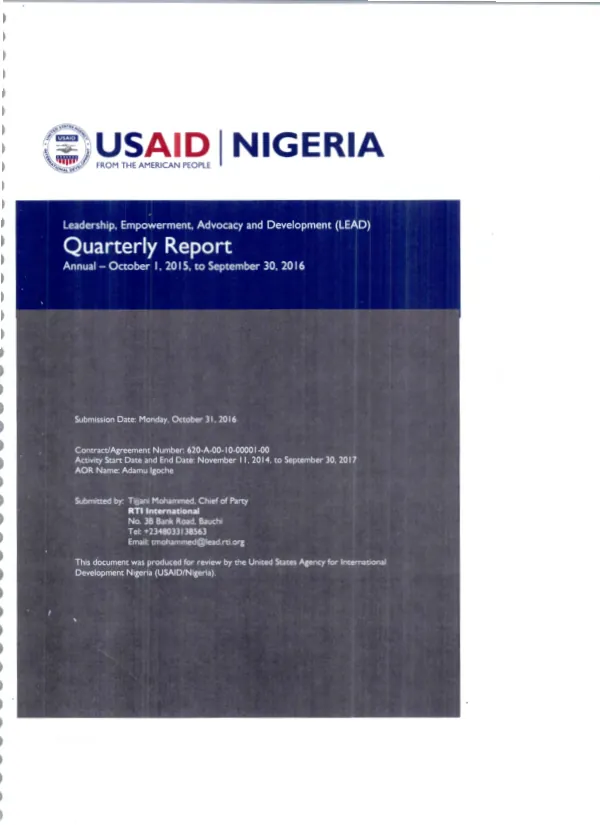 USAID I Nigeria Leadership, Empowerment, Advocacy and Development (LEAD), Annual (October 2015-September 2016)