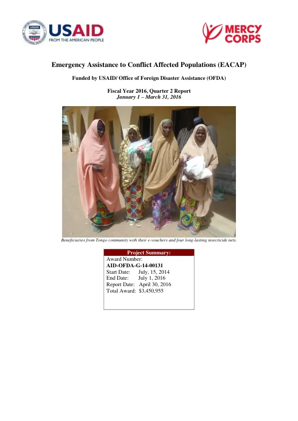Emergency Assistance to Conflict Affected Populations (EACAP) FY16 Q2 Quarterly Report