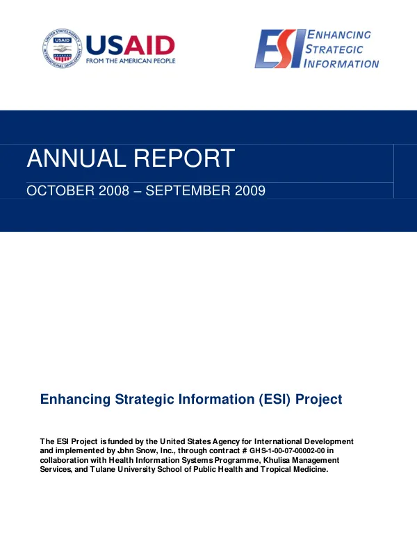 Enhancing Strategic Information in South Africa, Lesotho, and Swaziland (ESI) Project Annual Progress Report