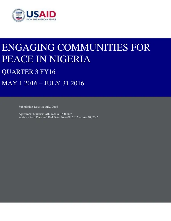 ENGAGING COMMUNITIES FOR PEACE IN NIGERIA QUARTER 3 FY16