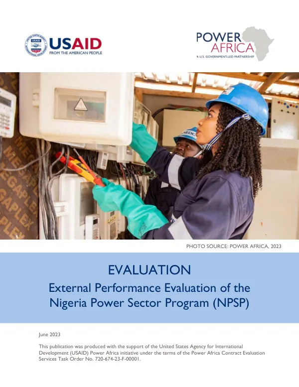 External Performance Evaluation of the Nigeria Power Sector Program (NPSP)