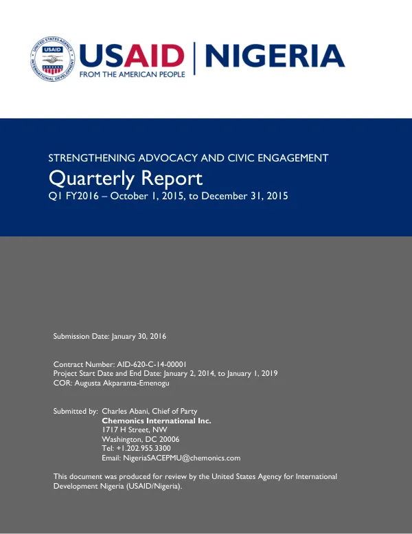 Strengthening Advocacy and Civic Engagement Quarterly Report Q1 FY 2016