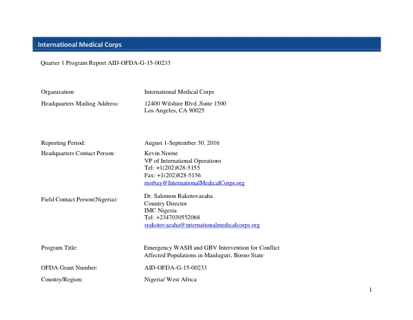 Quarter 1 Program Report AID-OFDA-G-15-00233