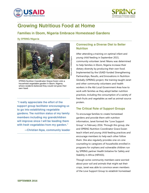 Families in Ebom, Nigeria Embrace Homestead Gardens
