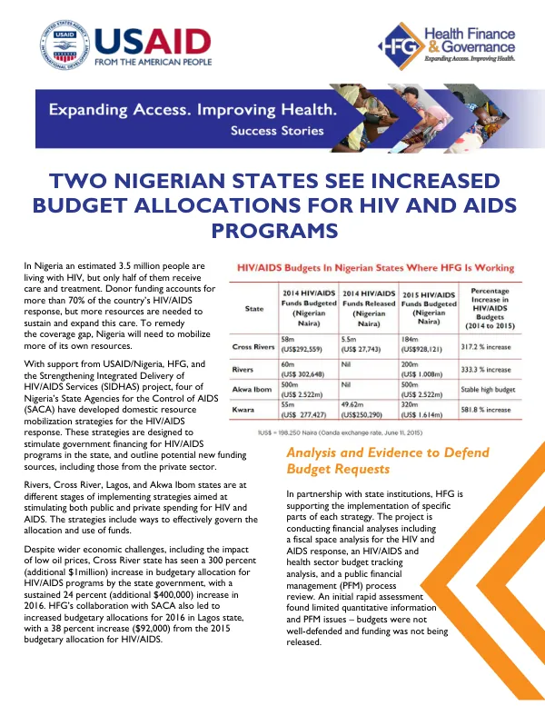 Two Nigerian States See Increased Budget Allocations for HIV and AIDS Programs