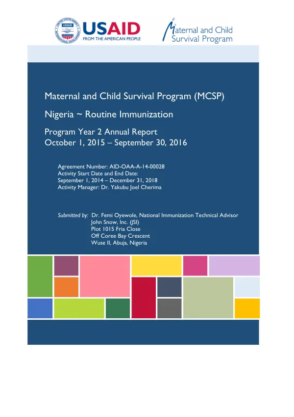 Maternal and Child Survival Program (MCSP) Nigeria ~ Routine Immunization Program Year 2 Annual Report