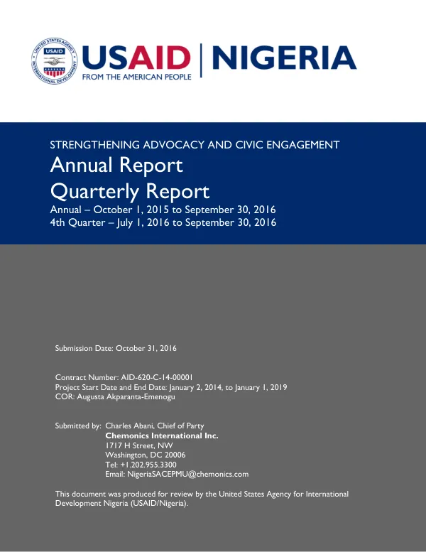 Strengthening Advocacy and Civic Engagement - Annual Report (FY 2016) / Quarterly Report (Q4 FY16)