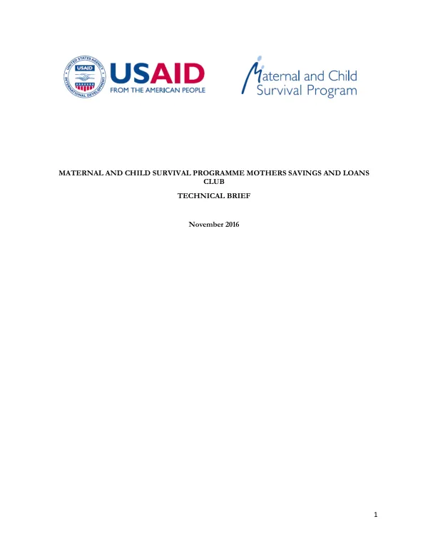 Maternal and Child Survival Programme - Mothers Savings and Loans Club Technical Brief