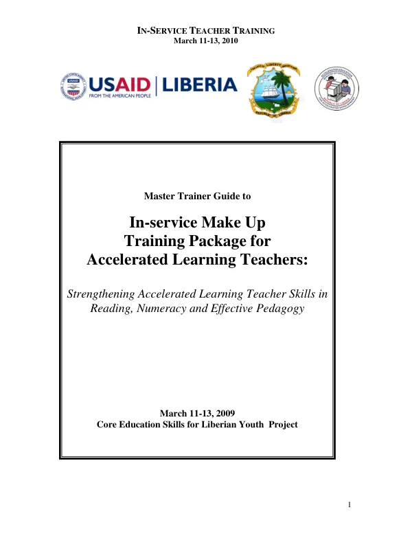 Core Education Skills for Liberian Youth Project- In Service Makeup Training Manual