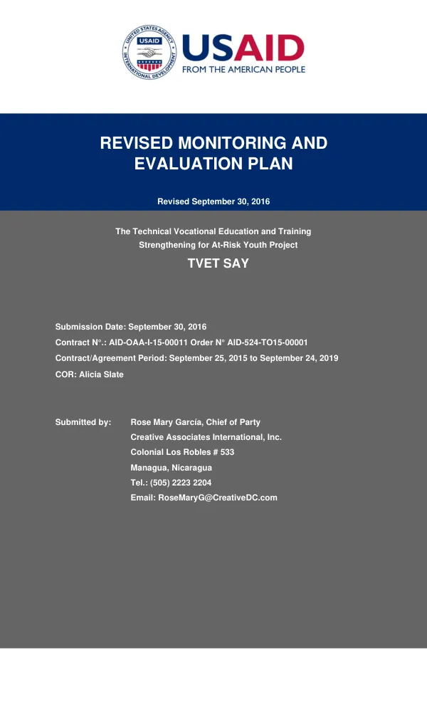 Monitoring And Evaluation Plan
