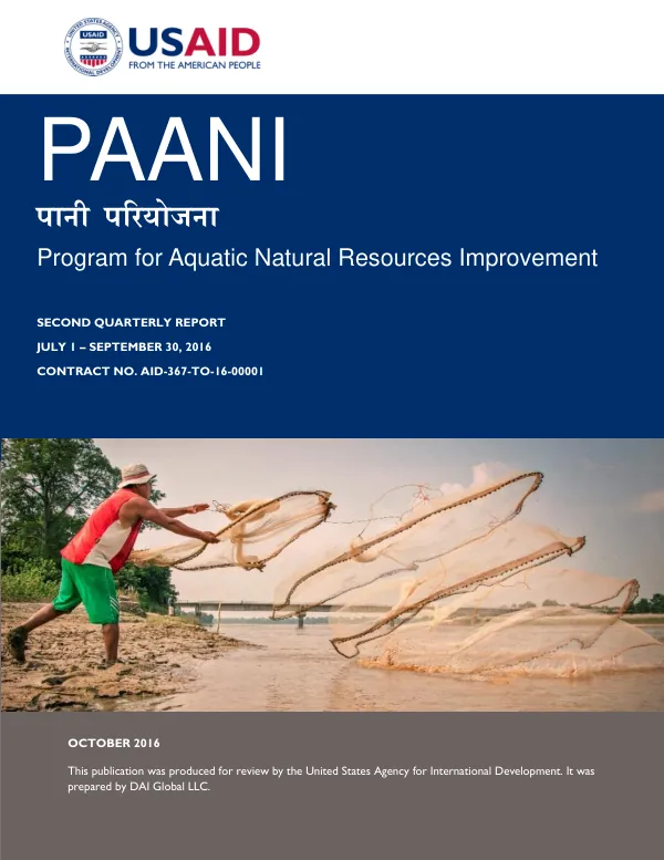 USAID PAANI SECOND QUARTERLY REPORT JULY 1-SEPTEMBER 30, 2016