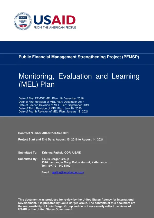 Public Financial Management Strengthening Project (PFMSP) Monitoring, Evaluation and Learning (MEL) Plan