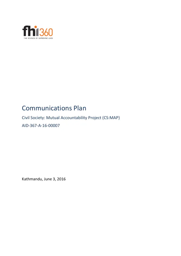 Communications Plan for Civil Society: Mutual Accountability Project (CS:MAP)