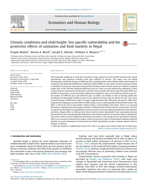 Climatic conditions and child height: Sex-specific vulnerability and the protective effects of sanitation and food markets in Nepal