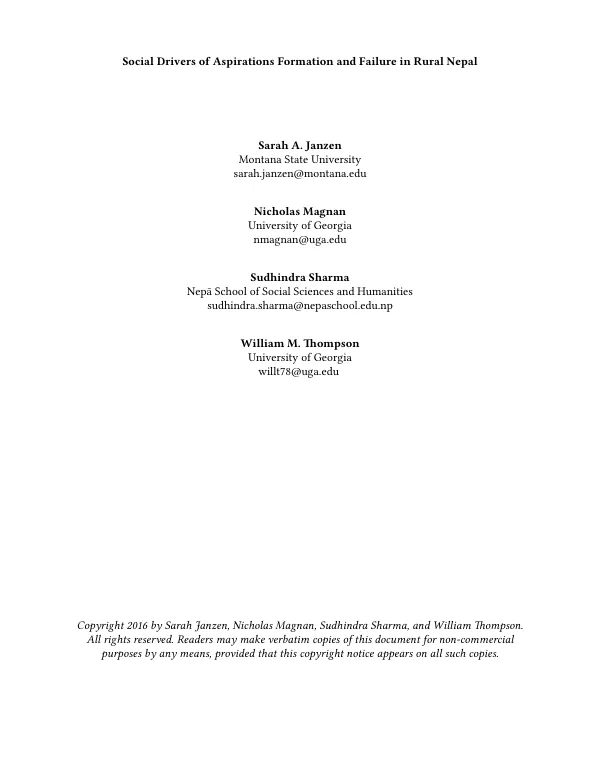 Social Drivers of Aspirations Formation and Failure in Rural Nepal