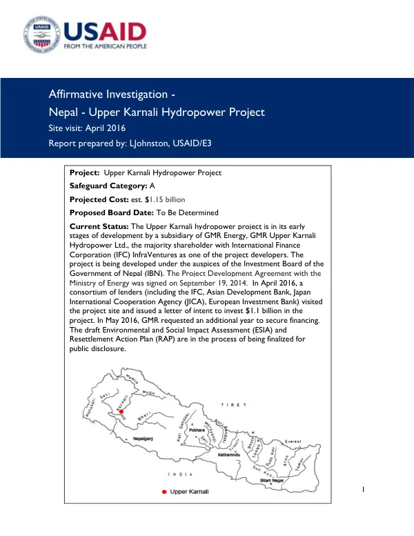 Affirmative Investigation - Nepal - Upper Karnali Hydropower Project