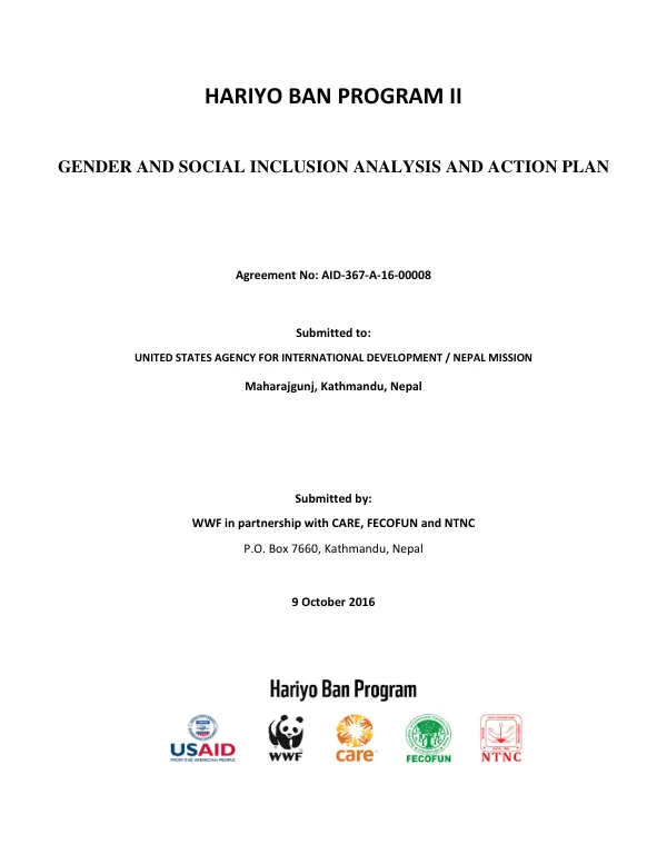 Gender and Social Inclusion Analysis and Action Plan for Hariyo Ban Program II