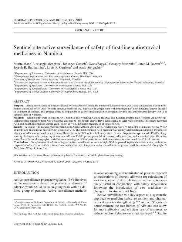 Sentinel site active surveillance of safety of first-line antiretroviral medicines in Namibia
