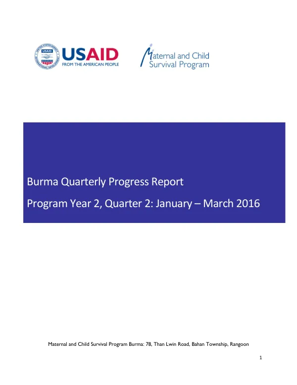 Burma Quarterly Progress Report Program Year 2, Quarter 2: January – March 2016