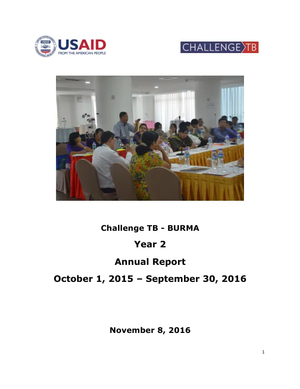 Annual Report: Challenge TB - BURMA Year 2 (October 1, 2015 – September 30, 2016)