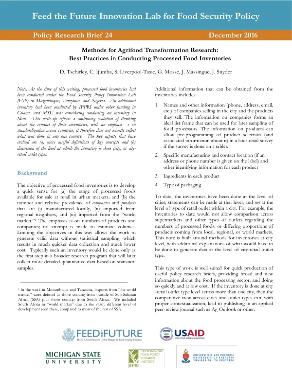 Feed the Future Innovation Lab for Food Security Policy Policy Research Brief 24