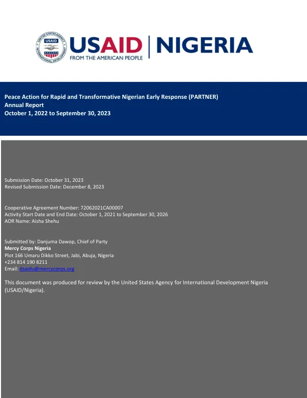 Peace Action for Rapid and Transformative Nigerian Early Response (PARTNER) Annual Report