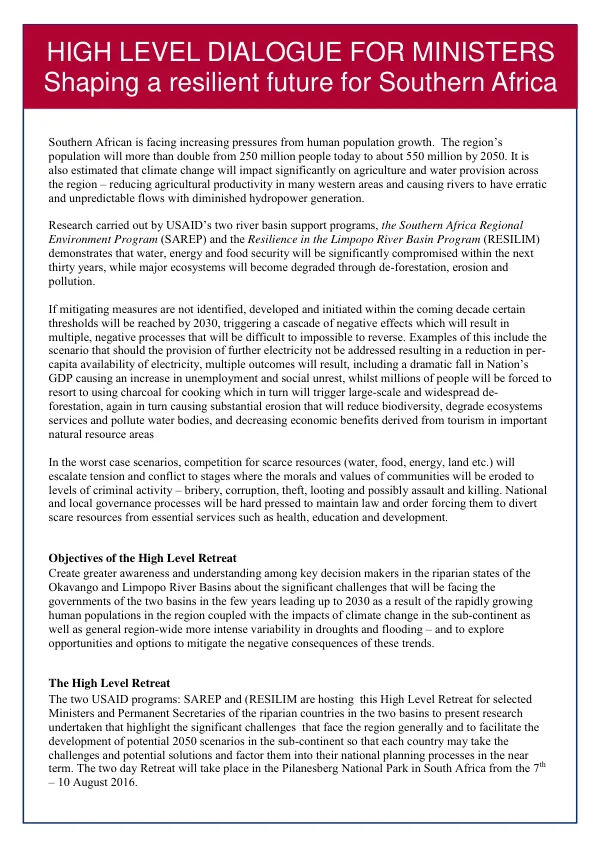 High Level Retreat: Shaping a Resilient Future for Southern Africa