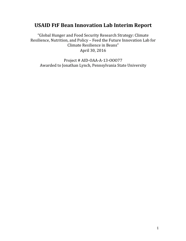Global Food Security Research Strategy: Climate Resilience, Nutrition, and Policy - Feed the Future Innovation Lab for Climate Resilience in Beans