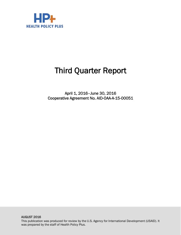 Third Quarter Report: Health Policy Plus