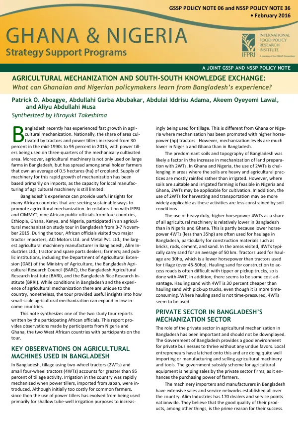 The Supply of Inorganic Fertilizers to Small Holder Farmers in Mozambique