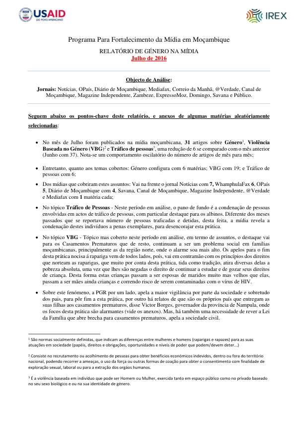 Relatório de Género na Mídia
