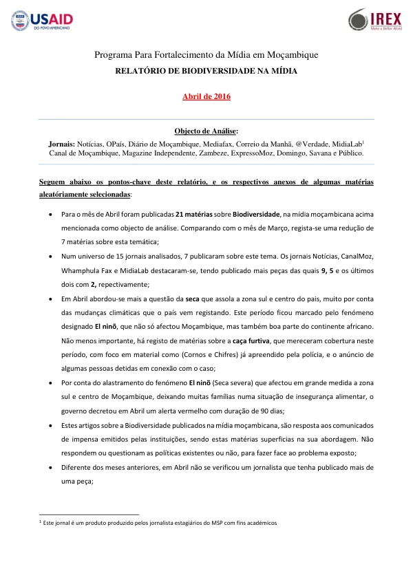 Relatório de Biodiversidade na Mídia