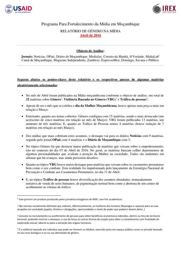 Relatório de Género na Mídia em Moçambique