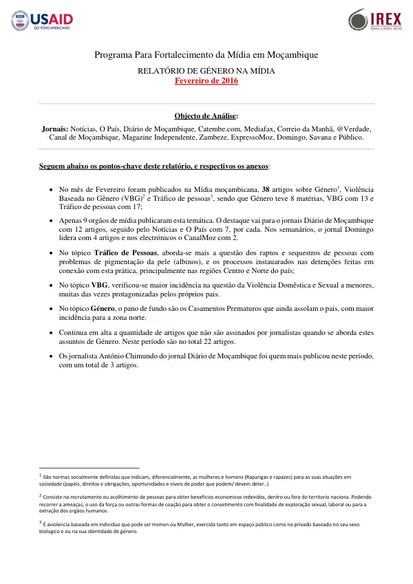 Relatório de Género na Mídia em Moçambique