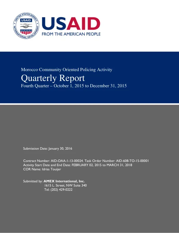 USAID Community Oriented Policing Activity Final Report Fourth Quarter – October 1, 2015 to December 31, 2015