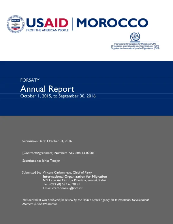 FORSATY FY2016 Annual Report to USAID/Morocco