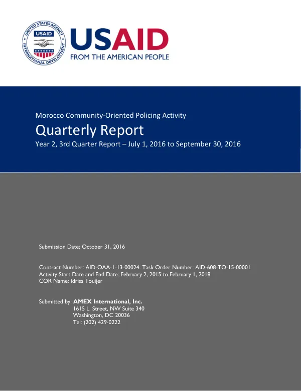 USAID Community Oriented Policing Activity 3rd Quarter Report, Jul-Sep 2016