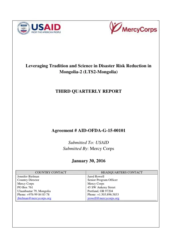 Leveraging Tradition and Science in Disaster Risk Reduction in Mongolia-2 (LTS2-Mongolia)