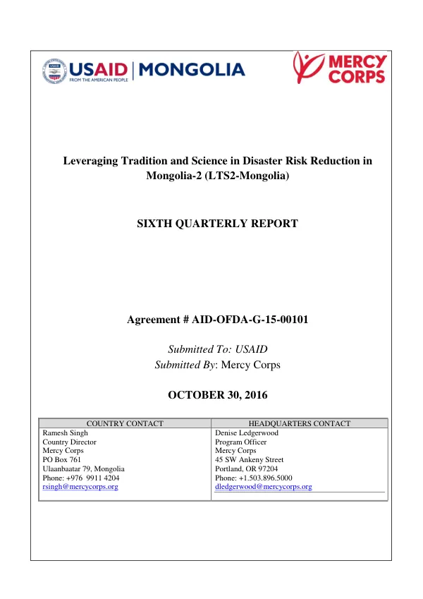 Leveraging Tradition and Science in Disaster Risk Reduction in Mongolia-2 (LTS2-Mongolia)