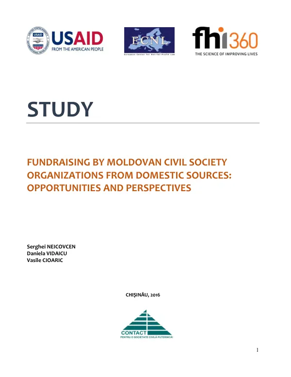 Fundraising by Moldovan Civil Society Organizations from Domestic Sources: Opportunities and Perspectives